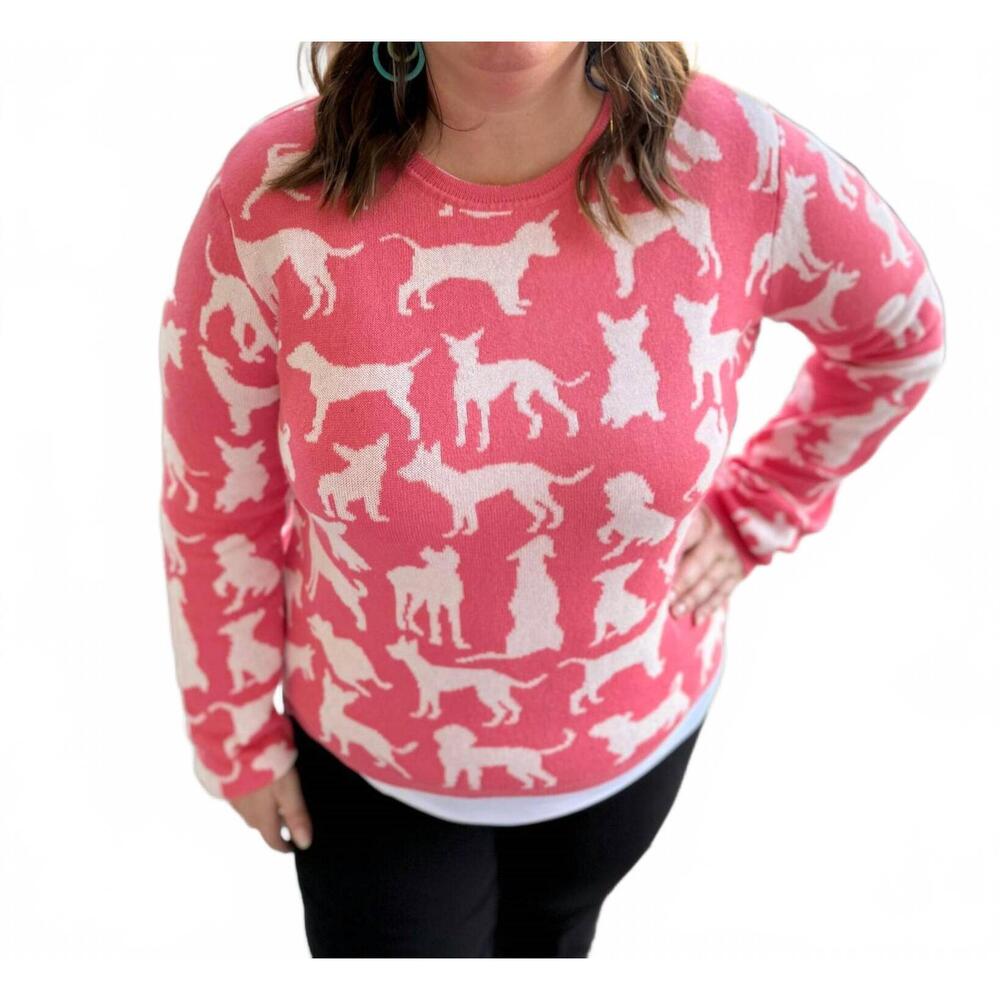 NEW ALASHAN CASHMERE dogs crewneck sweater in fruit punch